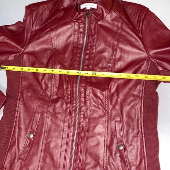 New Directions Moto Red Faux Leather Jacket - Picture 6 of 10